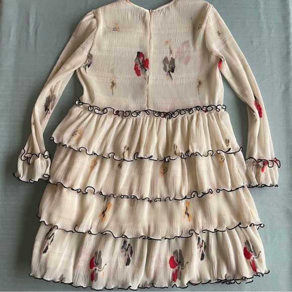 Ganni Lowell Pleated Floral-print Crepe Mini Dress In White Ruffled Sz38 - Picture 3 of 10